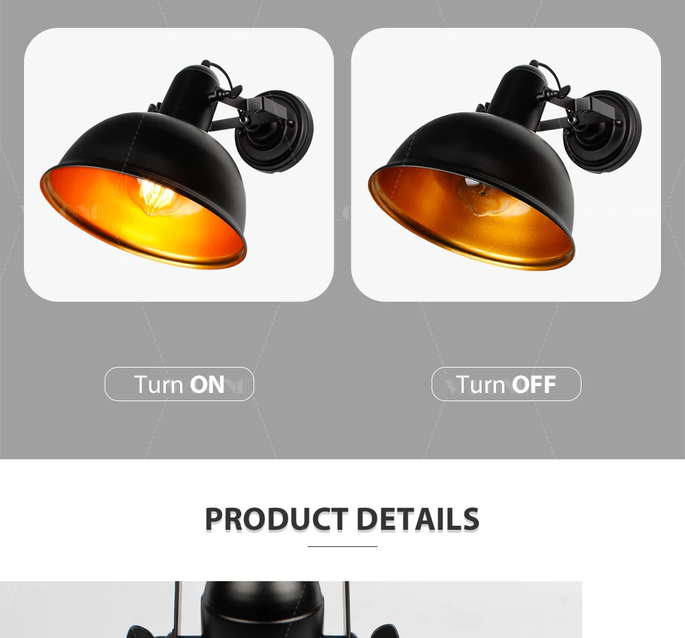 Настенный светильник, промышленный винтажный настенный светильник, железное ретро бра, регулируемый кронштейн, E27, сертификация CE, 90-260 V, max 60 W, 16x21,5 cm(DxA