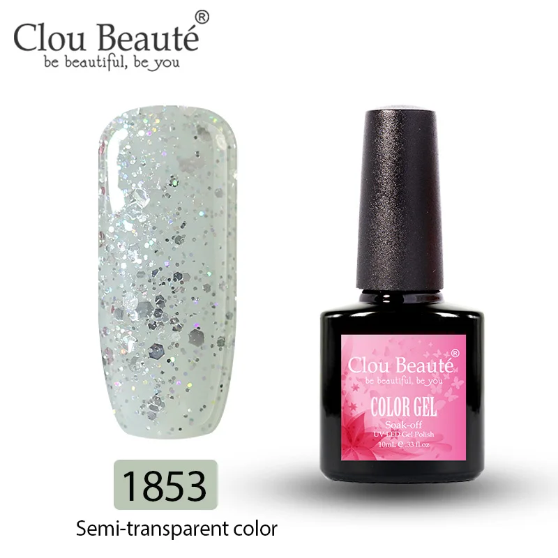 1853 Clou Beaute Gel Nail Polish Glitter Sequins Lakiery Hybrydowe Soak Off UV Gel Varnish Esmalte Para Unha Nails Gel UV Colors - Цвет: 1853