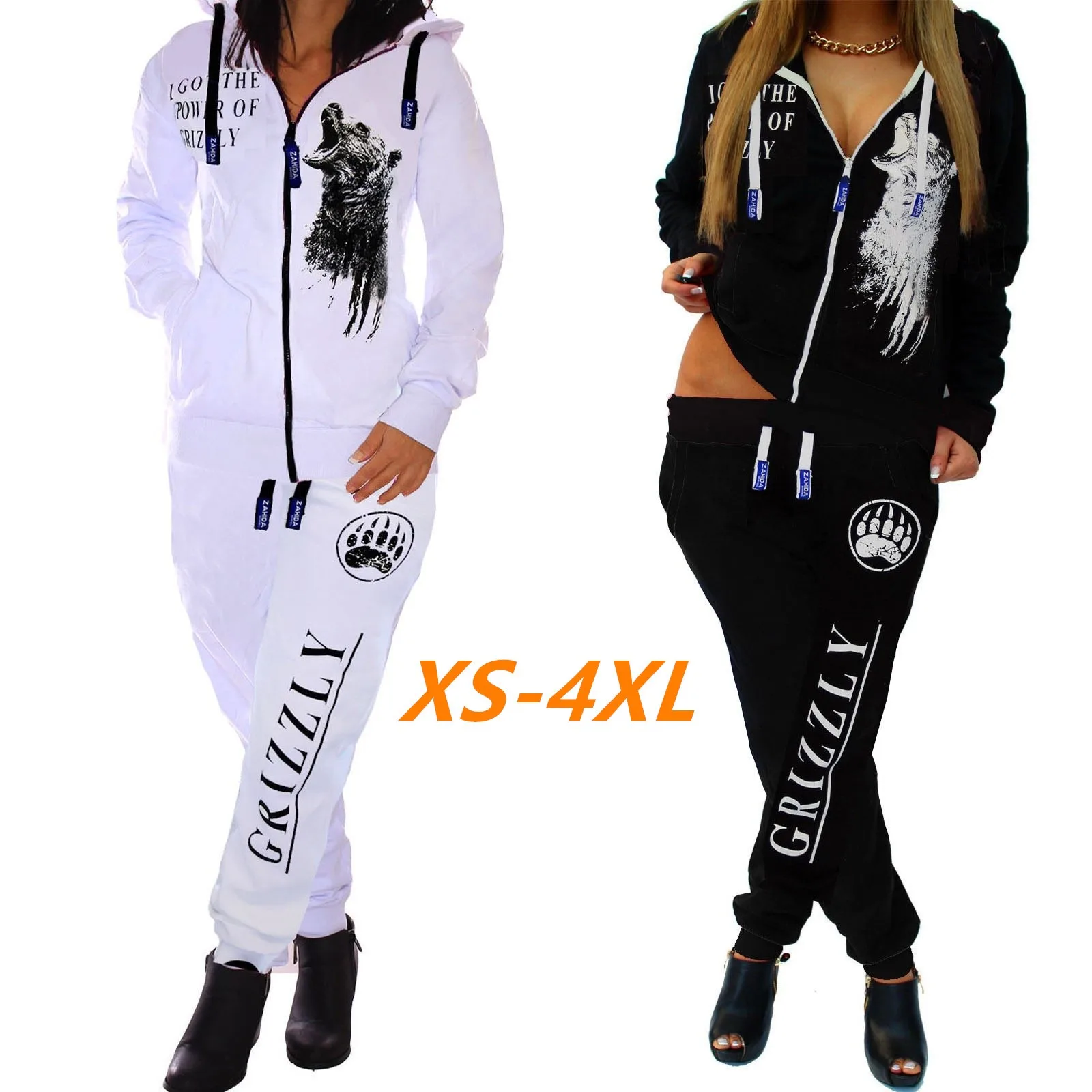 Women 2PC Tracksuit Hooded Sweatshirt Pant Zip Jacket Set Jogger Sport Sweatsuit