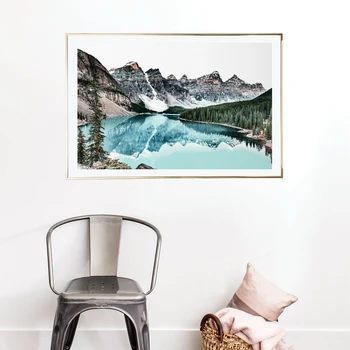 

Mountain Landscape Print Teal Nordic Wall Art Canvas Painting Poster Water Nature Photography Wall Picture Home Decor