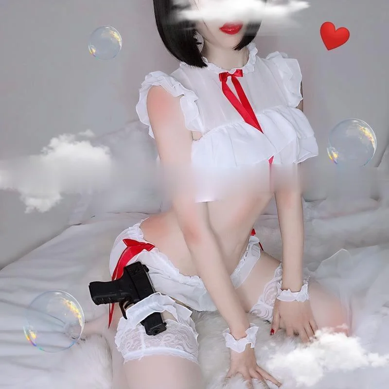

Lace Perspective Sexy Pyjamas Transparent Sling Tops and Shorts Sleeping Perspective Maid Sexy Costume Lingerie Set Home Service