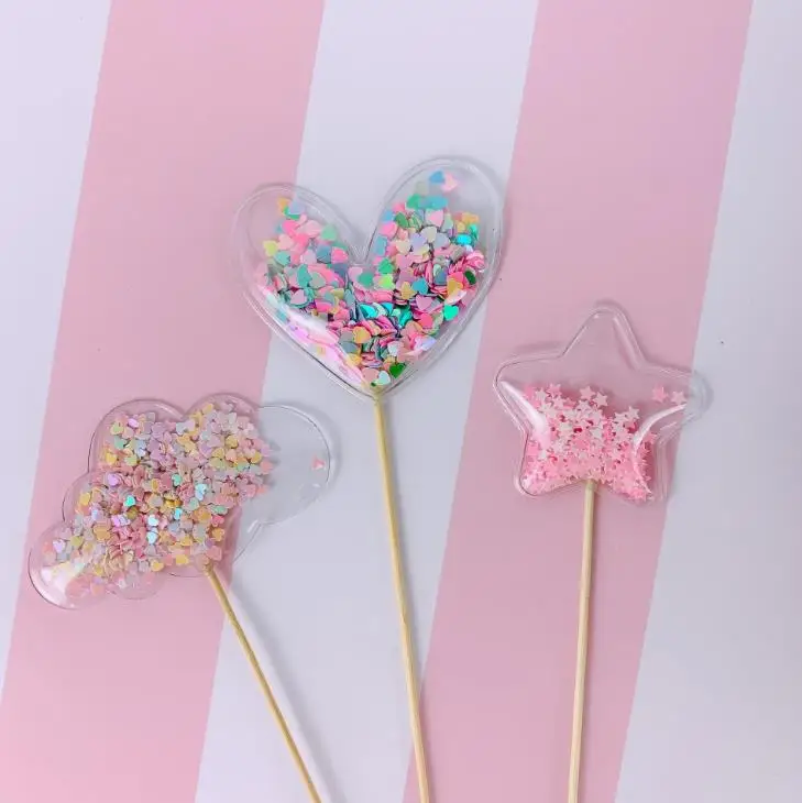 3 шт./компл. Kawaii прозрачный с блестками в форме сердца в форме звезды облака Русалка торт топпера, выбирает Baby Shower День рождения украшения для кексов