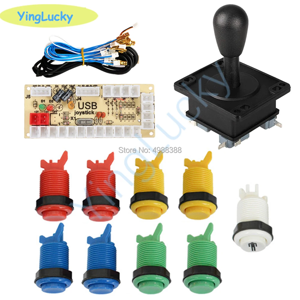 2 Players Arcade DIY Kit Zero Delay USB Encoder American Style Joystick 28mm Push Button PC Mame Raspberry pi 1 2 3 