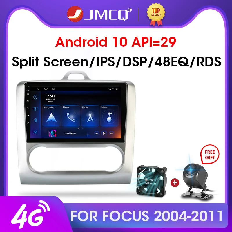 

JMCQ 2 Din 2GB+32GB Android 10 4G+WiFi Car Radio Multimedia Video Player for Ford Focus Exi MT AT 2004-2011 GPS Navigation 2din
