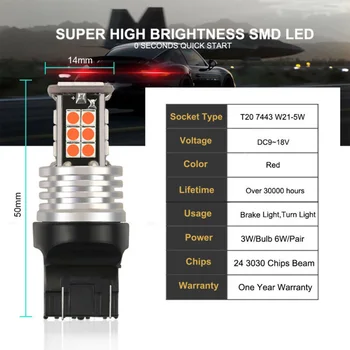 

Lamp Turn Signal lights 24SMD Red Reversing Accessories Parts T20 2pcs