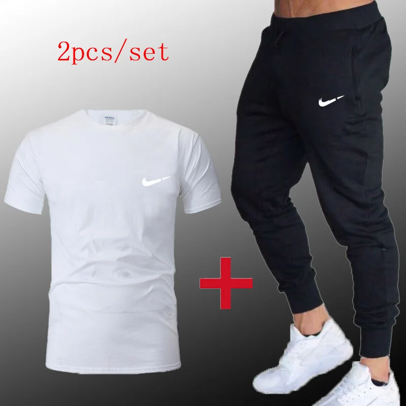 

New Men2019Spring autumn T-shirt + pants Sports Suits Gym sportswear Mens Fitness Tracksuits Running Set Jogging Tracksuit