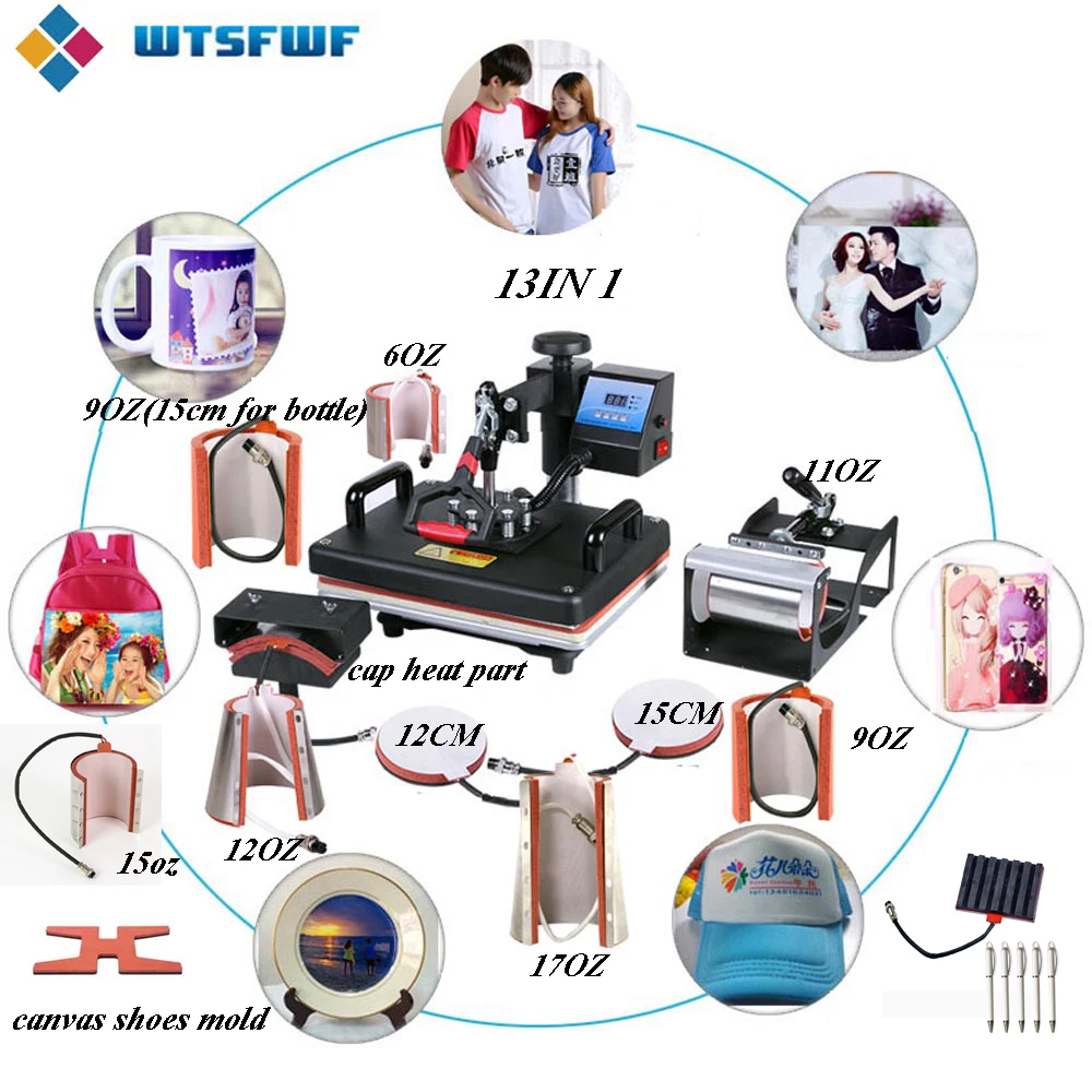 Best Offers Wtsfwf 13IN1 Heat Press Machine 2D Sublimation Transfer Machine For Cases Mugs Plates Tshirts Pens Caps Canvas Shoes Printing