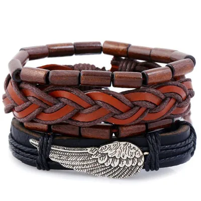 1 комплект Многослойный кожаный браслет мужские ювелирные изделия Boho Рок Браслеты из дерева для женщин винтажные браслеты и браслеты - Окраска металла: C1