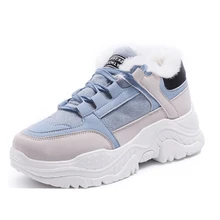 Женские повседневные кроссовки; зимние кроссовки; теплая женская обувь с Плюшевым Мехом; женские ботинки на шнуровке; женская обувь на платформе