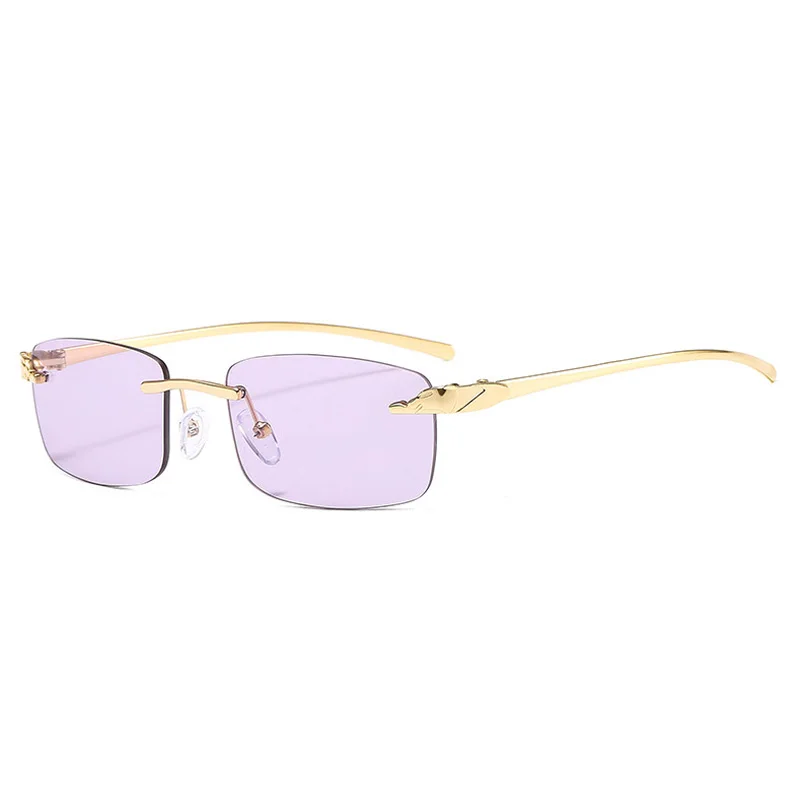 purple sunglasses SO&EI Vintage Unique Cheetah Rimless Rectangle Sunglasses Women Candy Colors Clear Lens Eyewear Brand Designer Men Sun Glasses oversized sunglasses Sunglasses