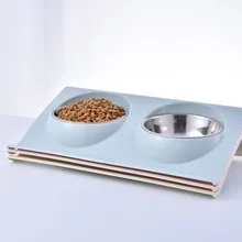 Противоскользящая простая двойная миска для кормления собак и кошек, легко моющаяся кормушка для домашних животных