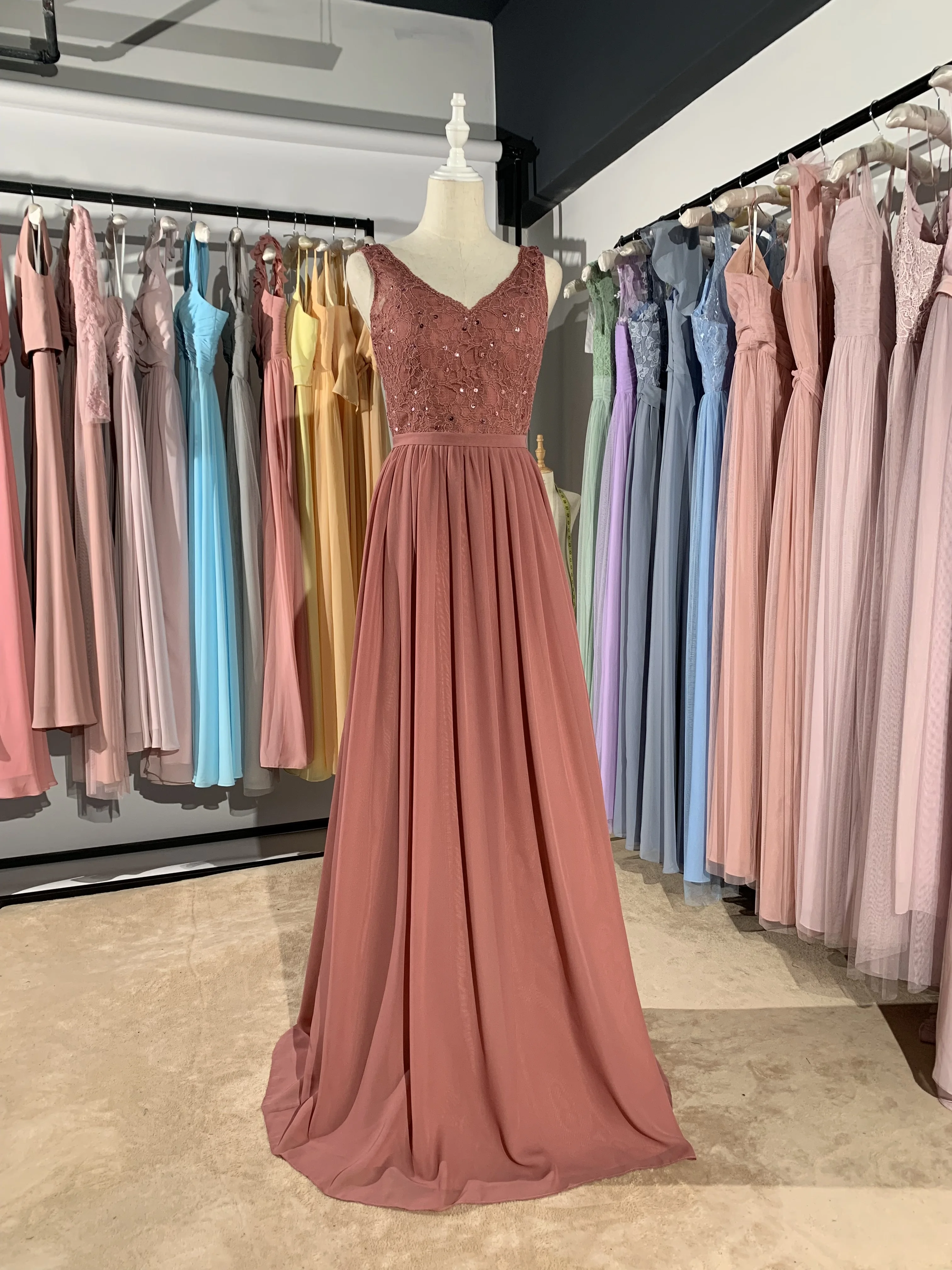 Fanny Cabestro Largo Gasa Vestido De Dama De Honor Orquídea