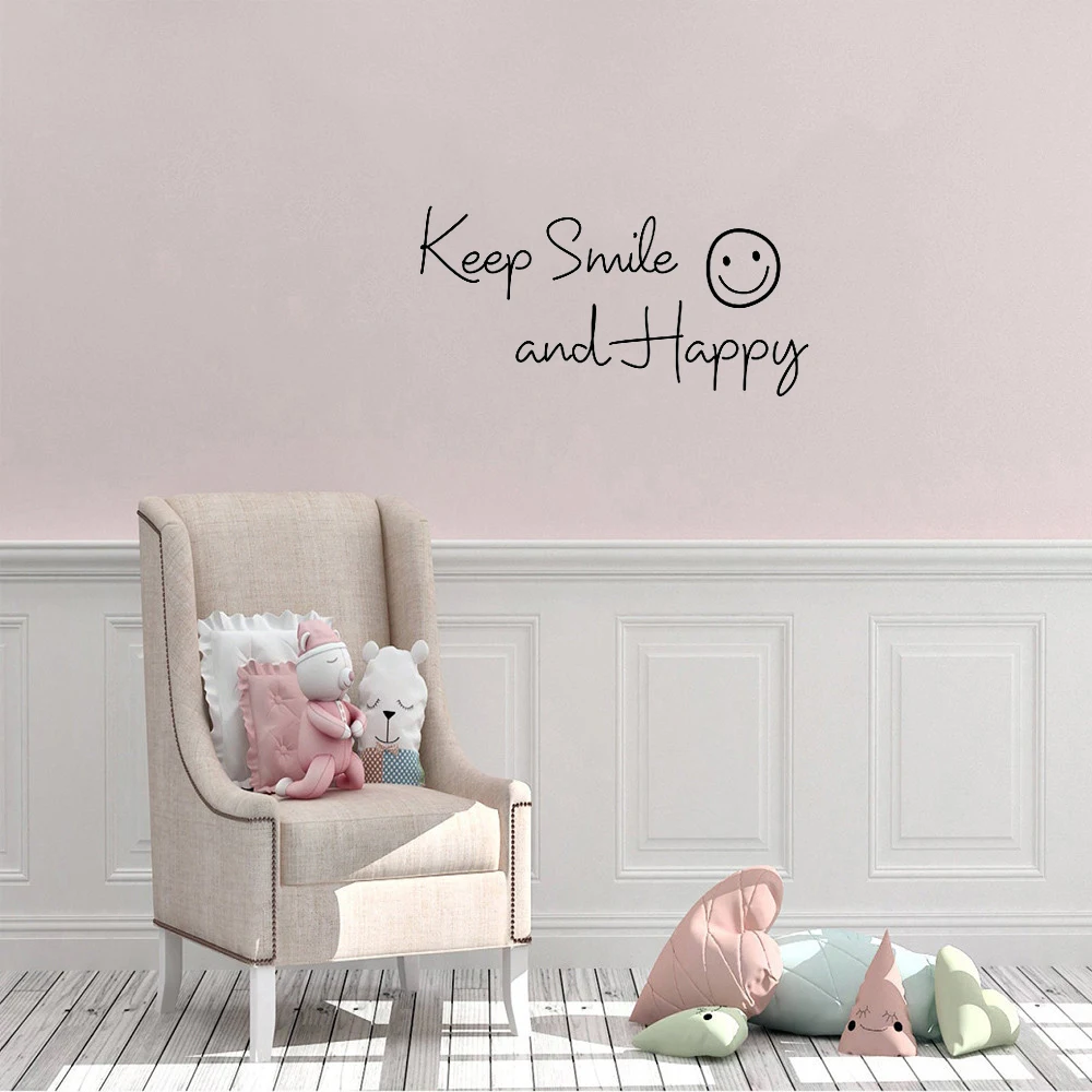 

Настенные стикеры в Корейском стиле с надписью Keep Smile and Happy, домашний декор, стикеры для спальни, гостиной, бара, съемные обои ov479