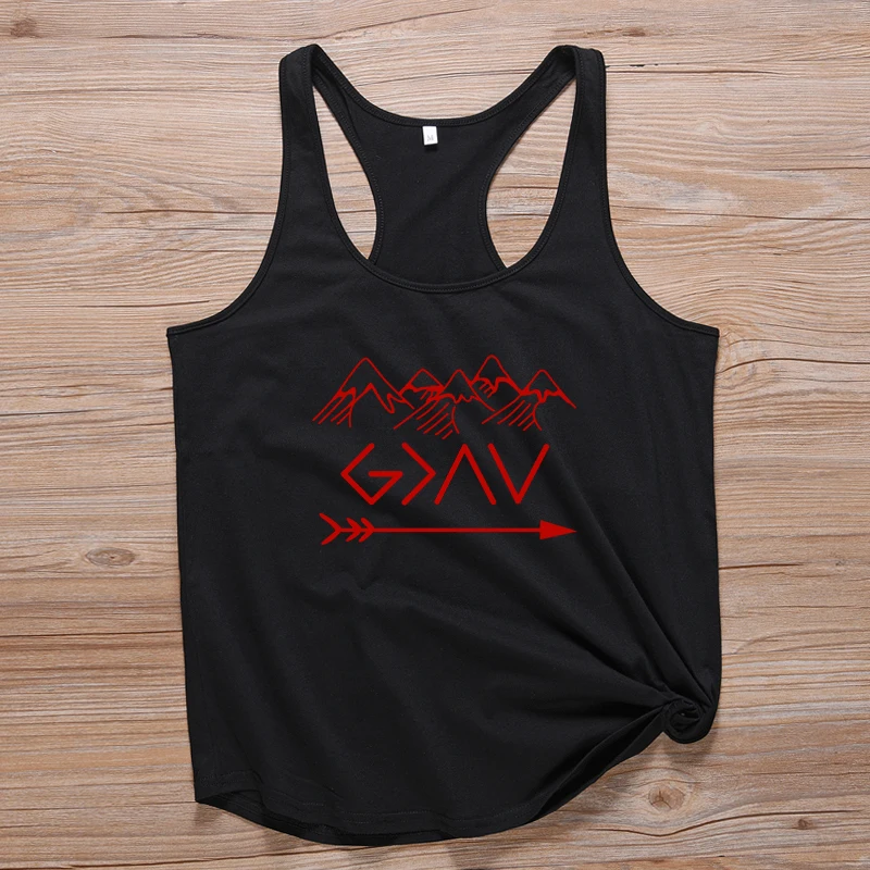 God Is Greater Than The Highs and low Женские христианские безрукавки верим Иисусу футболки Унисекс горы вера графические майки - Цвет: Black-Red