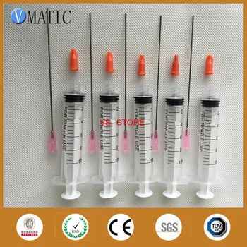 

Free Shipping Quality 5 Sets Plastic Manual 10cc/ml Syringes With 10cm 100mm Tube Length 18G Blunt Tip And Syringe Stopper