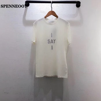 

SPENNEOOY Designer Custom Runway Women Fashion Summer Solid Cotton Linen Tees Ladies Short Sleeve Letter Print Casual T Shirt