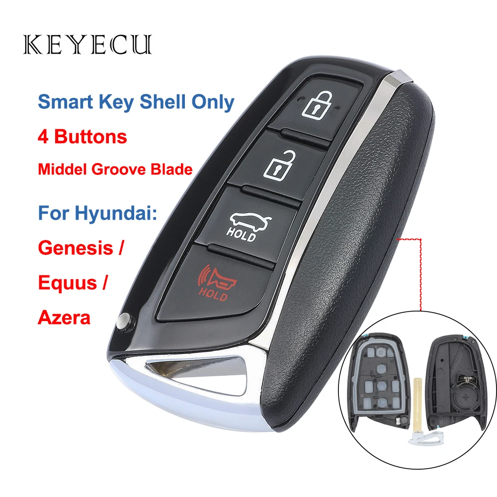 Keyecu 4 кнопки дистанционного ключа оболочки чехол Корпус Крышка для hyundai Azera Equus Genesis SY5DHFNA433-средний паз лезвия