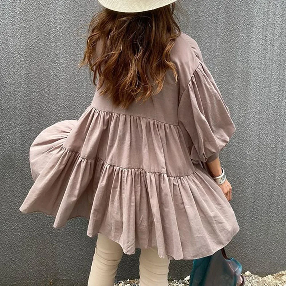 Japanese Fresh Ladies Blouse Loose Casual Street Wear Shirts Korean Style Solid Women Tops 2020 Fall Fashion Nine Points Sleeve