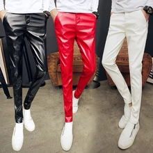 Idopy Для Мужчин's корейский стиль тощие кожаные штаны разноцветный вечерние Повседневное узкие брюки из искусственной кожи для мужчин