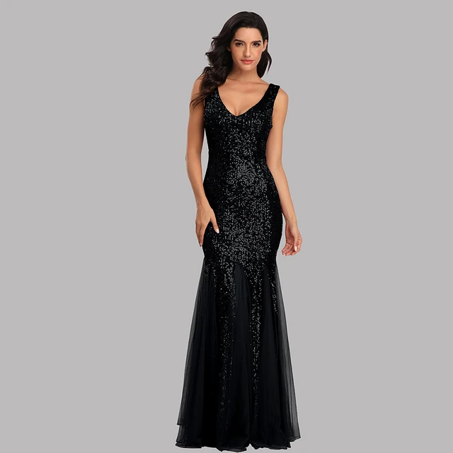 Plus Size V Neck Mermaid Burgundy Dress Long Formal Prom Party Gown Sequins Sleeveless Robe De Soriee Sexy Evening Vestido De Black
