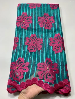 

African lace fabric 2019 high quality lace french mesh fabric red white stones nigerian swiss lace fabrics for dress