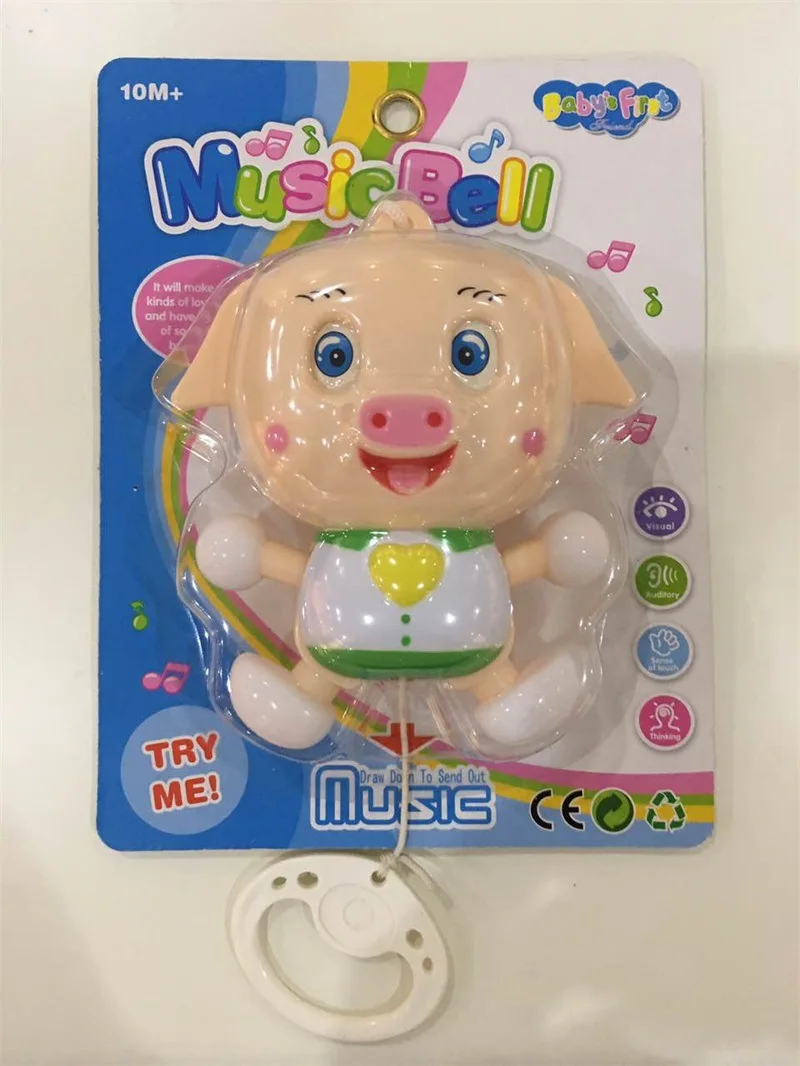 

Babies' Bed Pulling Bell Newborns Educational Music Toy Cartoon Seagrass Pigskin Bedside Bell Music Pulling Bell Doll