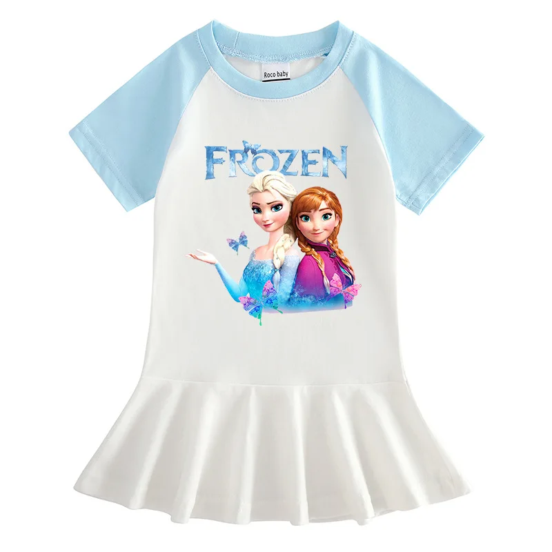 

Frozen Summer Kid Dress Cartoon Half Sleeve Butterfly Anna Elsa Dress Baby Girl Cotton Casual Cute Raglan Dresses
