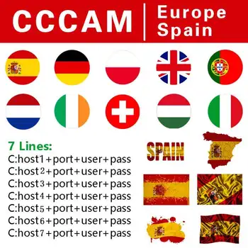 

Europe CCCAM cable Clines for Satellite tv Receiver 6/7 Clines WIFI FULL HD DVB-S2 Support Spain CCCAM Server for frees