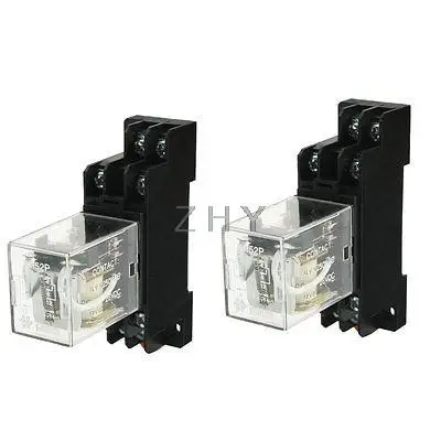 

2 Pcs 35mm Din Rail Socket DC 12V Coil DPDT Electromagnetic Power Relay