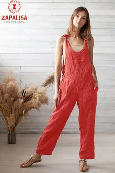 

Zapalisa Solid Color Patchwork Loose Streetwear Overalls Fashion Pocket Decor Sleeveless Halter Women Jumpsuits