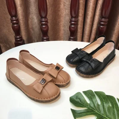 

Single shoes female new top layer leather soft bottom soft casual shoes low to help shallow mouth flat shoes
