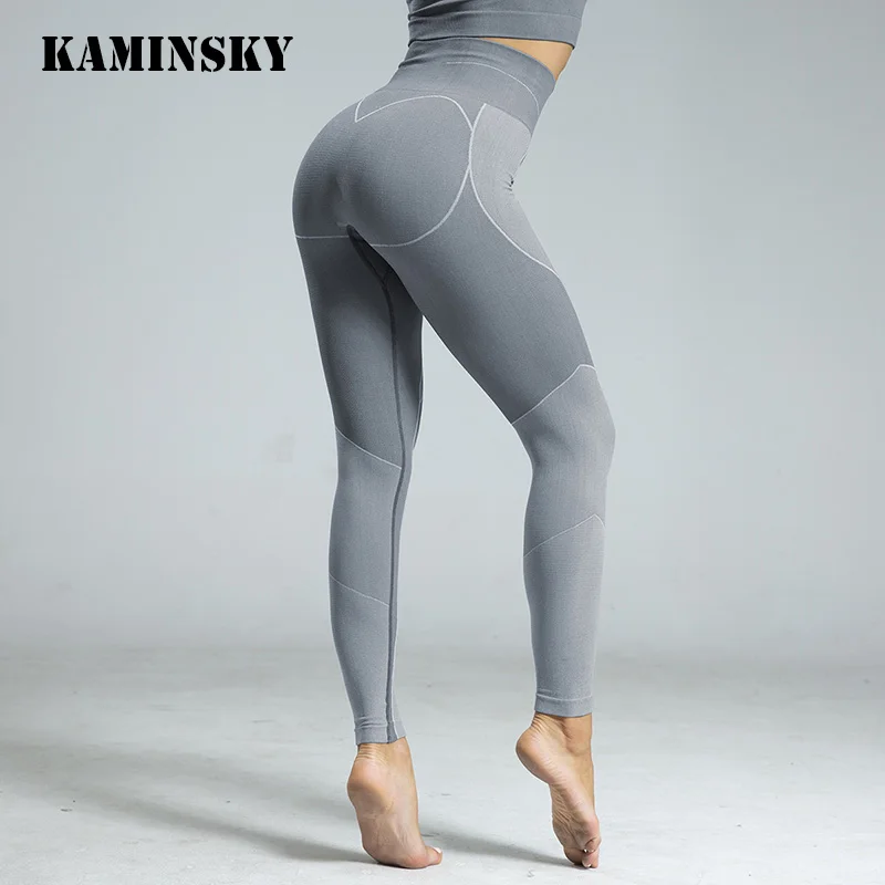 Kaminsky, женские бесшовные легинсы, высокая талия, тренировочные джеггинсы, безfeamless, высокое качество, однотонные леггинсы для упражнений, Персиковое сердце, женские штаны