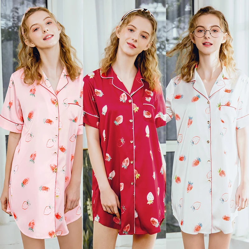 

2020 New Elegant Style Imitation Silk Ladies Nightgown SpringAnd Summer Luxury Female Comfortable Women's Color Homewear