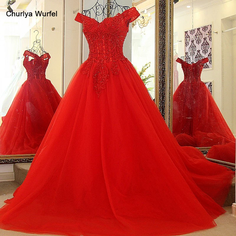 

LS5119 abiye gece elbisesi A line luxury beaded pearls off the shoulder corset back tulle red evening dresses long