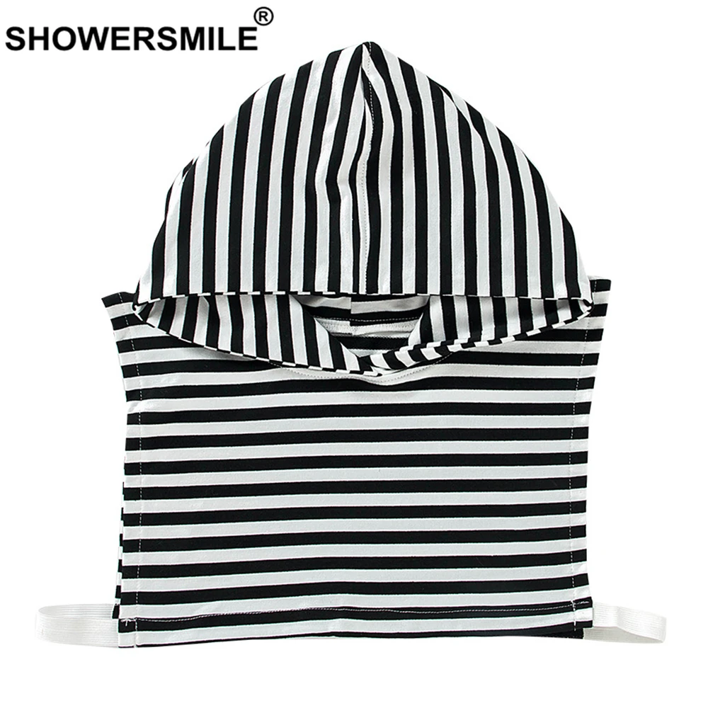 SHOWERSMILE черно белый фальшивый воротник с шляпой женский хлопковый корейский