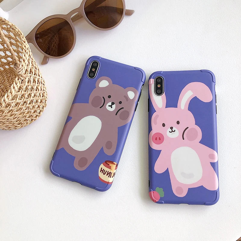 

Cute cartoon rabbit bear Phone Case for iPhone XS Max X XR shockproof frosted IMD soft cover for iphone 7 8 Plus back funda