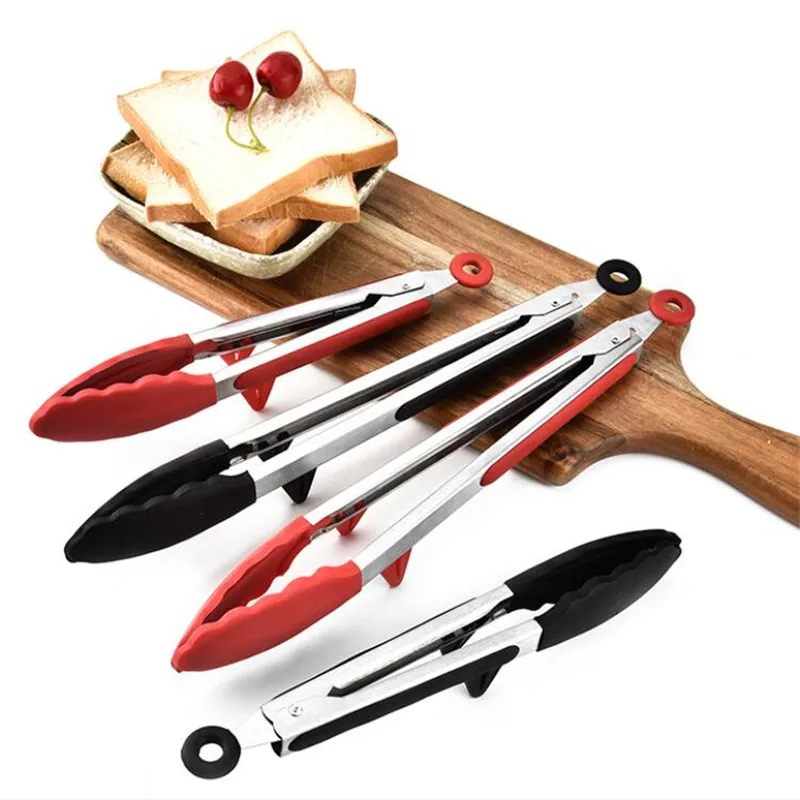Silicone Kitchen Tongs Stainless Steel Cooking Salad Serving BBQ Tong
