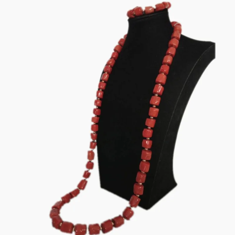 4UJewelry 13 мм-14 мм мужское украшение с коралловыми бусинами Набор для Африканской традиционной свадьбы жениха ожерелье браслет набор Модный дизайн длинный - Окраска металла: Orange and Gold