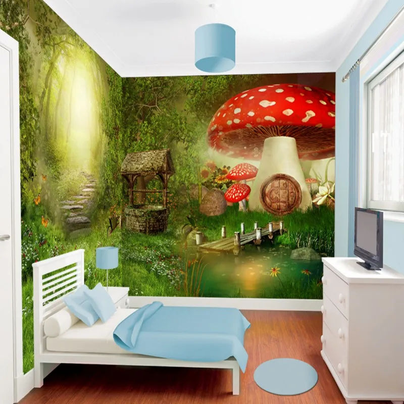

Dropship Custom Mural Cartoon Forest Mushroom Children Room Mural Background Wall Mural Stereo Wallpaper Living Room Mural