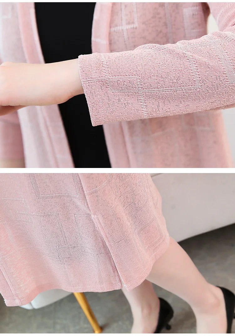 Versitile Fashion Knitted Cardigan Outdoor Women's Mid-length Shawl Coat over-the-Knee Thin Spring And Summer New Style Man