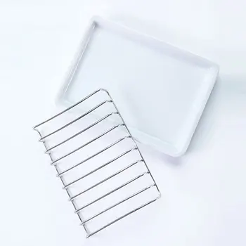 

Ceramic Soap Dish Stainless Steel Soap Holder Bathroom Shower Double Layer Draining Soap Box