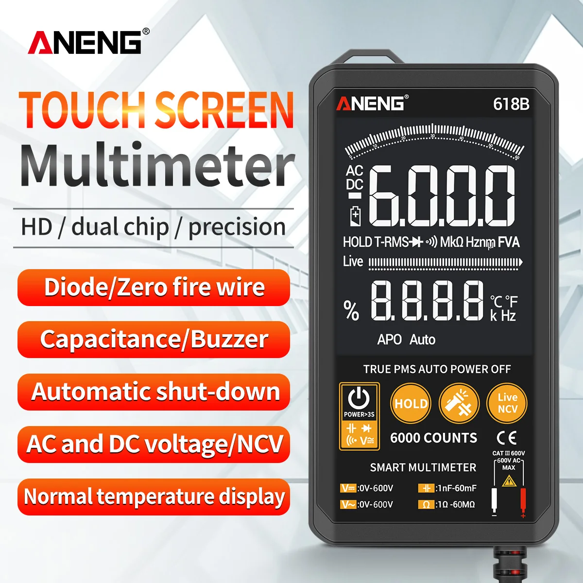 ANENG 618A 618B 618C NCV цифровой мультиметр тестер 6000 отсчетов DC AC вольтметр DIY измеритель
