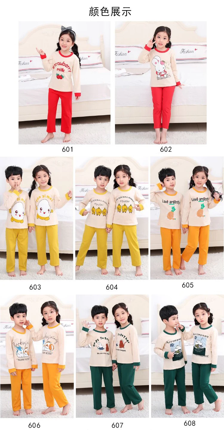100 cotton pajamas for kids Baby Boys Sleepwear sets autumn Girls Long Sleeve Cartoon Pyjamas Children's home Clothes 3-13T