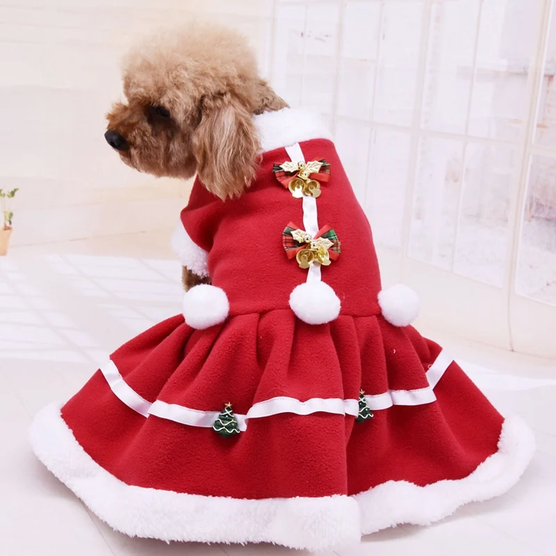 Теплая одежда для домашних животных; сезон осень-зима; костюм для девочек; красное платье; Теплая Флисовая юбка для щенка; рождественское платье
