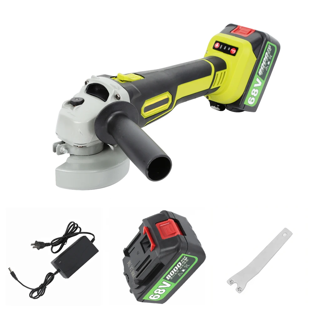 

Hot 155mm Angle Grinder 10000rpm Grinding Machine Cut Wood Metal Stone 8000mAh Li-Ion Battery 2 Speed 68V Cordless Angle Grinder
