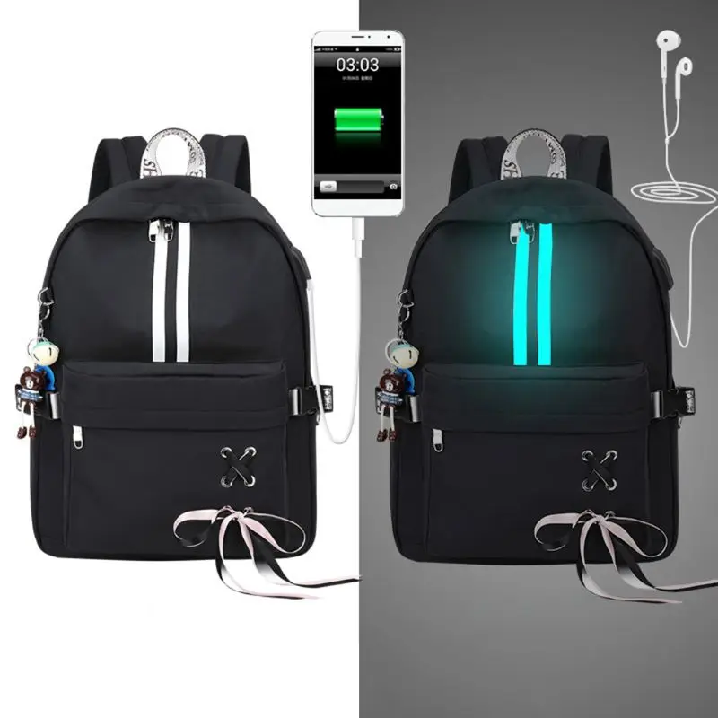 Модные антикражные Светоотражающие женские рюкзаки с usb-зарядкой для наушников, школьные сумки для девочек, дорожные сумки для ноутбука, сумки для книг A69C
