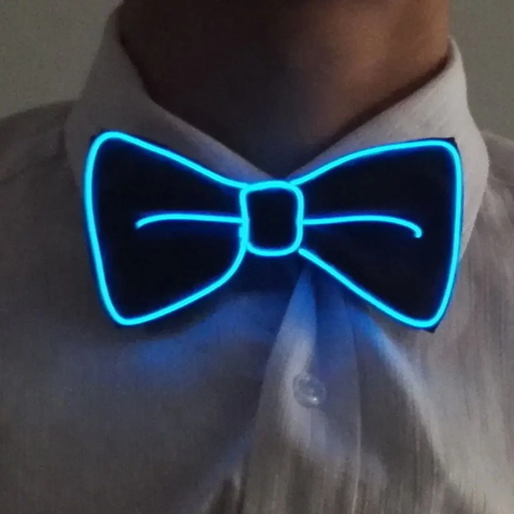 DARK BLUE Men Led Wire Flashing Light Up Bow Tie Luminous Bow Tie Necktie For Men Club Wedding Dance Party Christmas New Year - Цвет: DARK BLUE