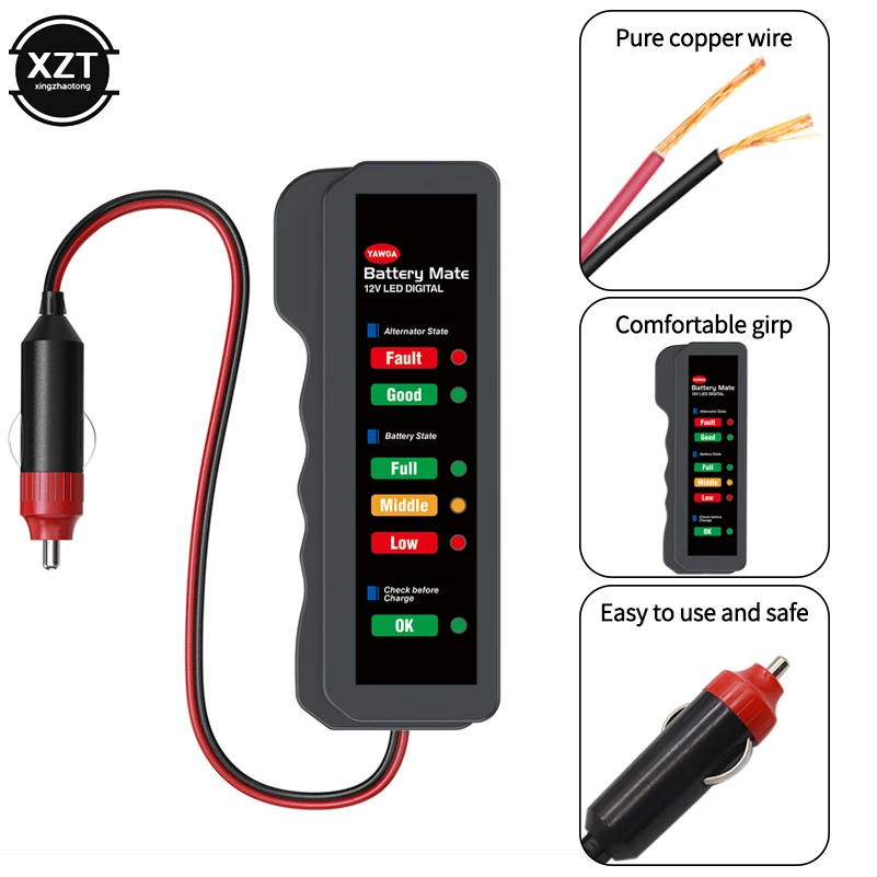 

Car Battery Tester 6 LED Display Cigarette Lighter12V Power Digital Analyzer Automotive Checker Alternator Test Electrician Tool