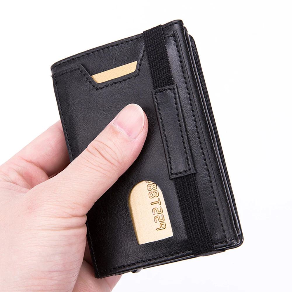 Credit Card Holder Wallet Cizicooco Carbon fiber Men Leather Unisex Security Information Aluminum Metal Purse