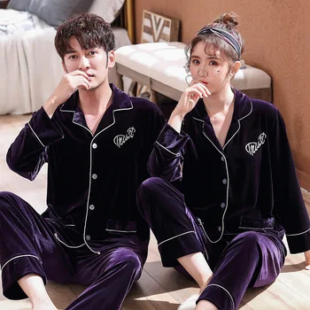 

Velour Women Purple Pajamas Set Pyjamas Suit Velvet Keep Warm 2PCS Sleepwear Casual Lovers Soft Nightwear Homewear Large Size